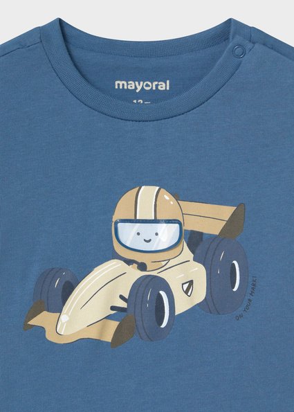 Mayoral kék alapon versenyautó mintás hosszú ujjú póló, nyaknál patentos - Image 3