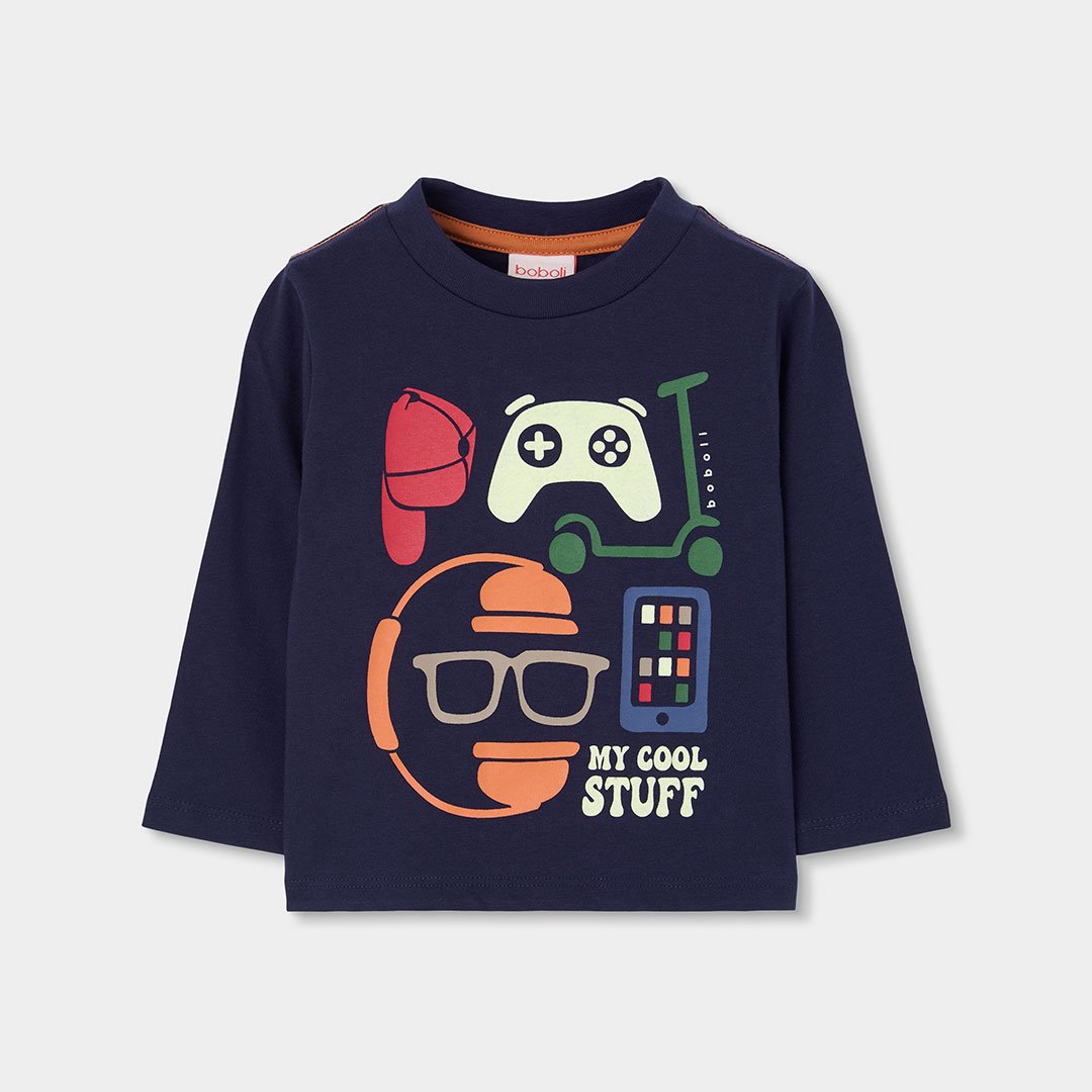 Boboli,sötétkék,elöl mintás,(sötétben világít)fiú,hosszú ujjú póló